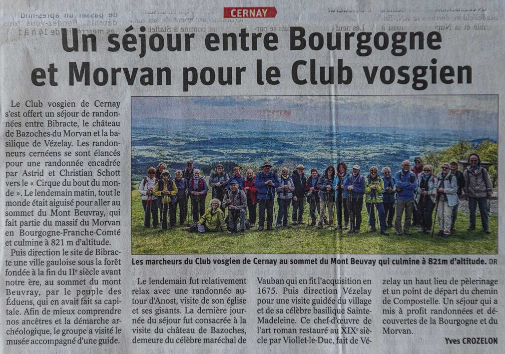 Un séjour entre Bourgogne et Morvan Mai 2022. Article Yves Crozelon